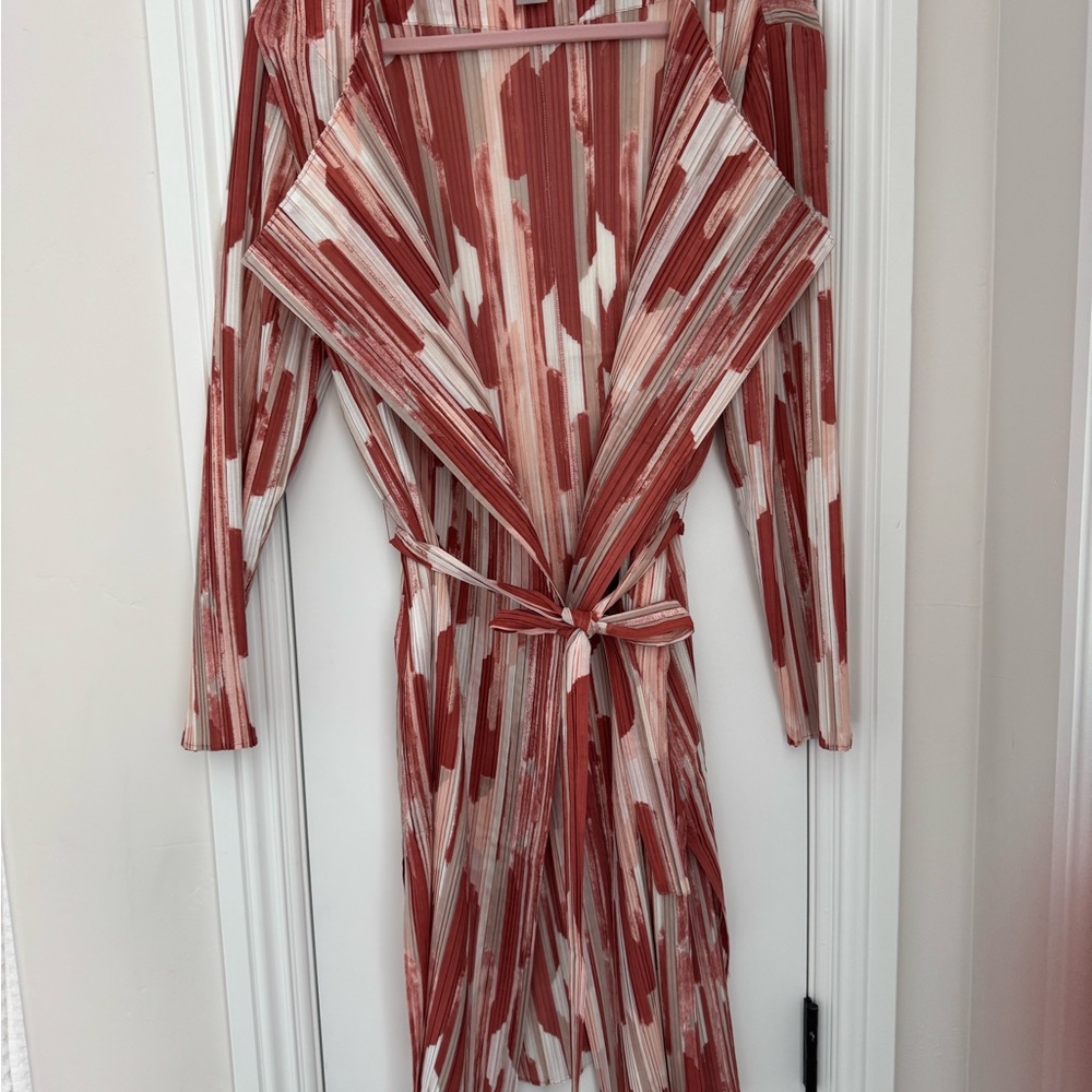 Chico's Red and Cream Patterned Long Jacket